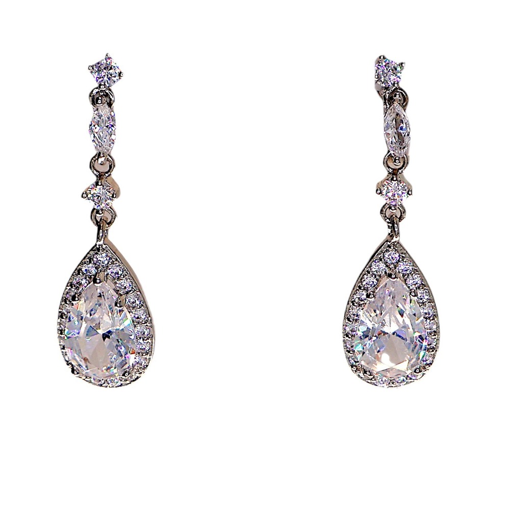 Swarovski Crystal Teardrop Drop Earrings Silver Overlay Bridal Formal NWT New